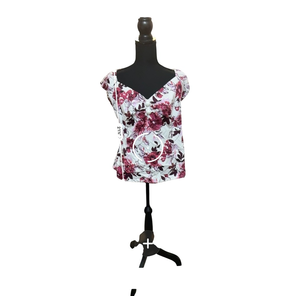 Yarn & Ink Women's 4XL White Floral Print V Neck Short Sleeve Top UK 22